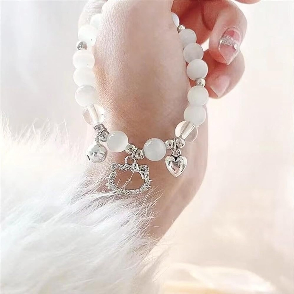 Brand New, Beaded, Hello Kitty Bracelet with Heart & Bells Charm by Sanrio - Picture 4 of 7